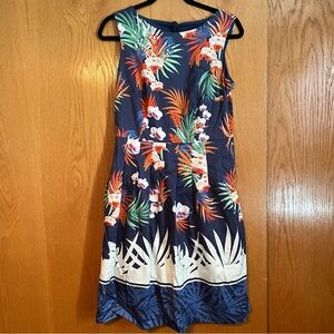 Talbots Navy and Orange Floral Midi Dress